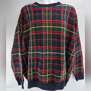 Woods & Gray Vintage Plaid Crewneck 100% Cotton Sweater Christmas Winter XL